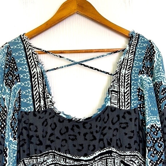 Free People - Heart Of Gold Bohemian Fit & Flare Charcoal & Teal Mini Dress SM - Picture 12 of 12